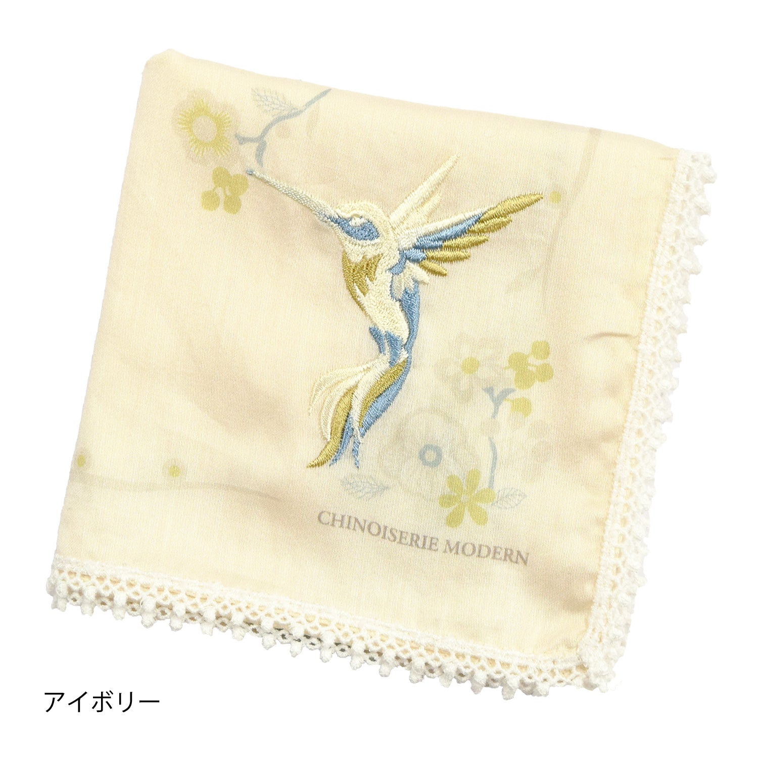 日本製 花鳥刺繍 綿ローンハンカチ