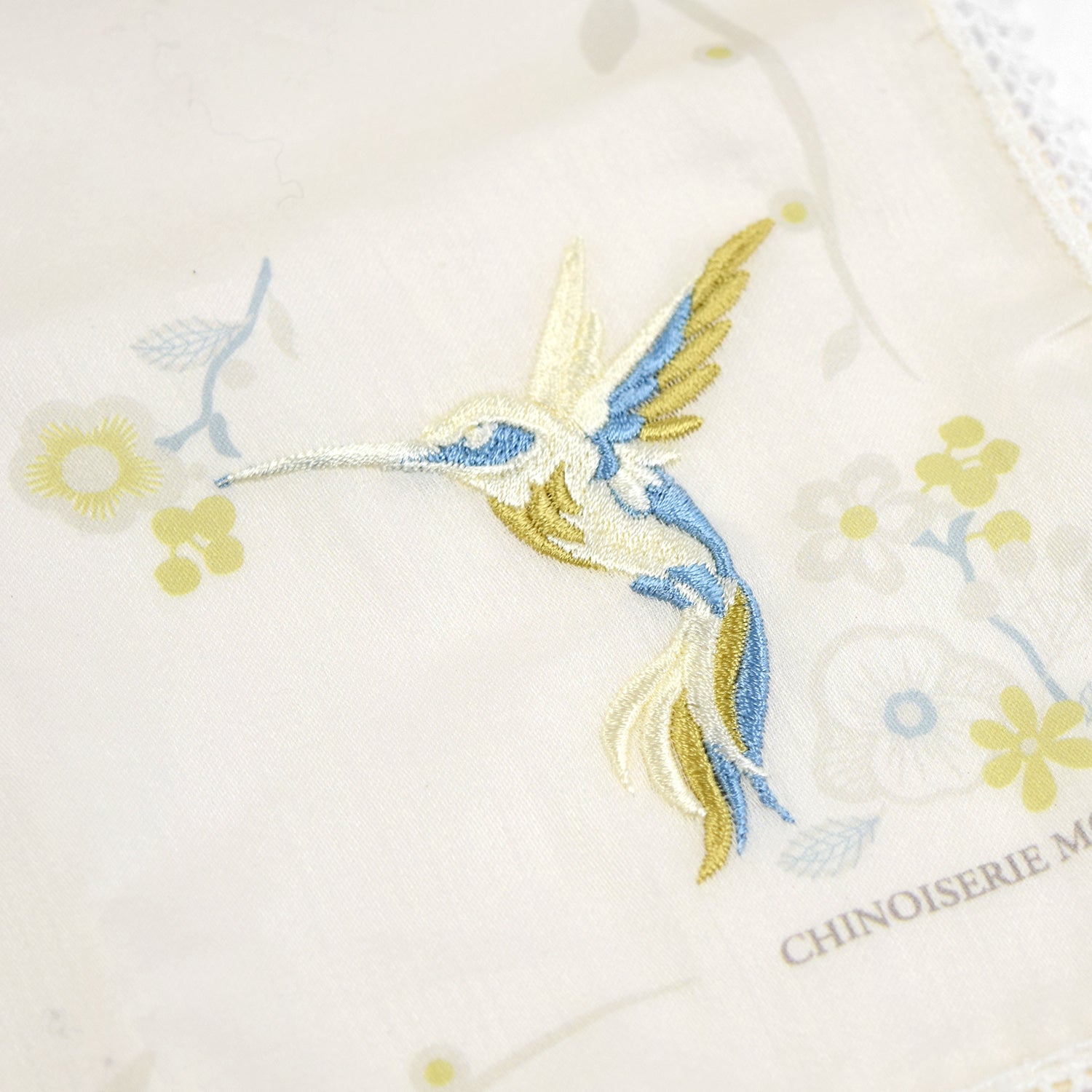 日本製 花鳥刺繍 綿ローンハンカチ