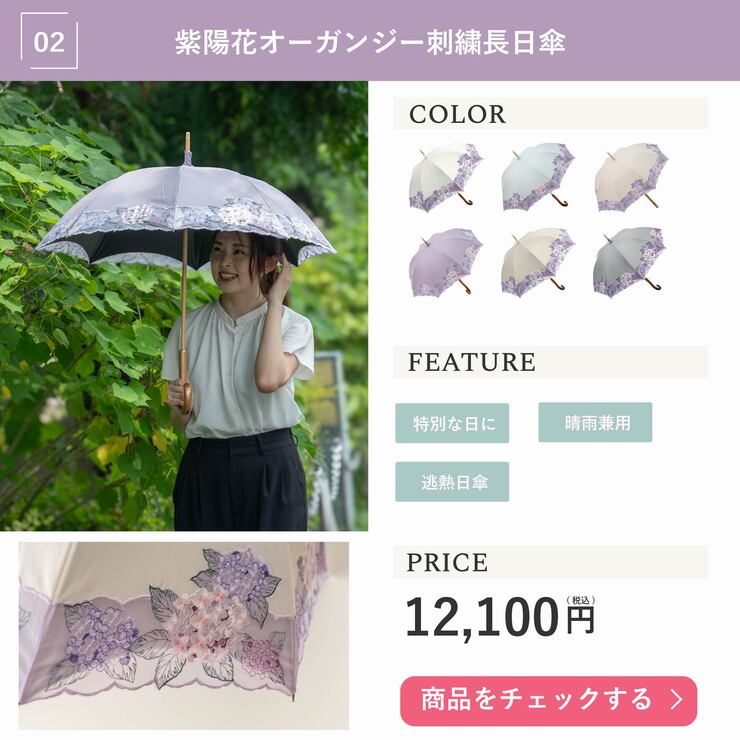 紫陽花オーガンジー刺繍長日傘
