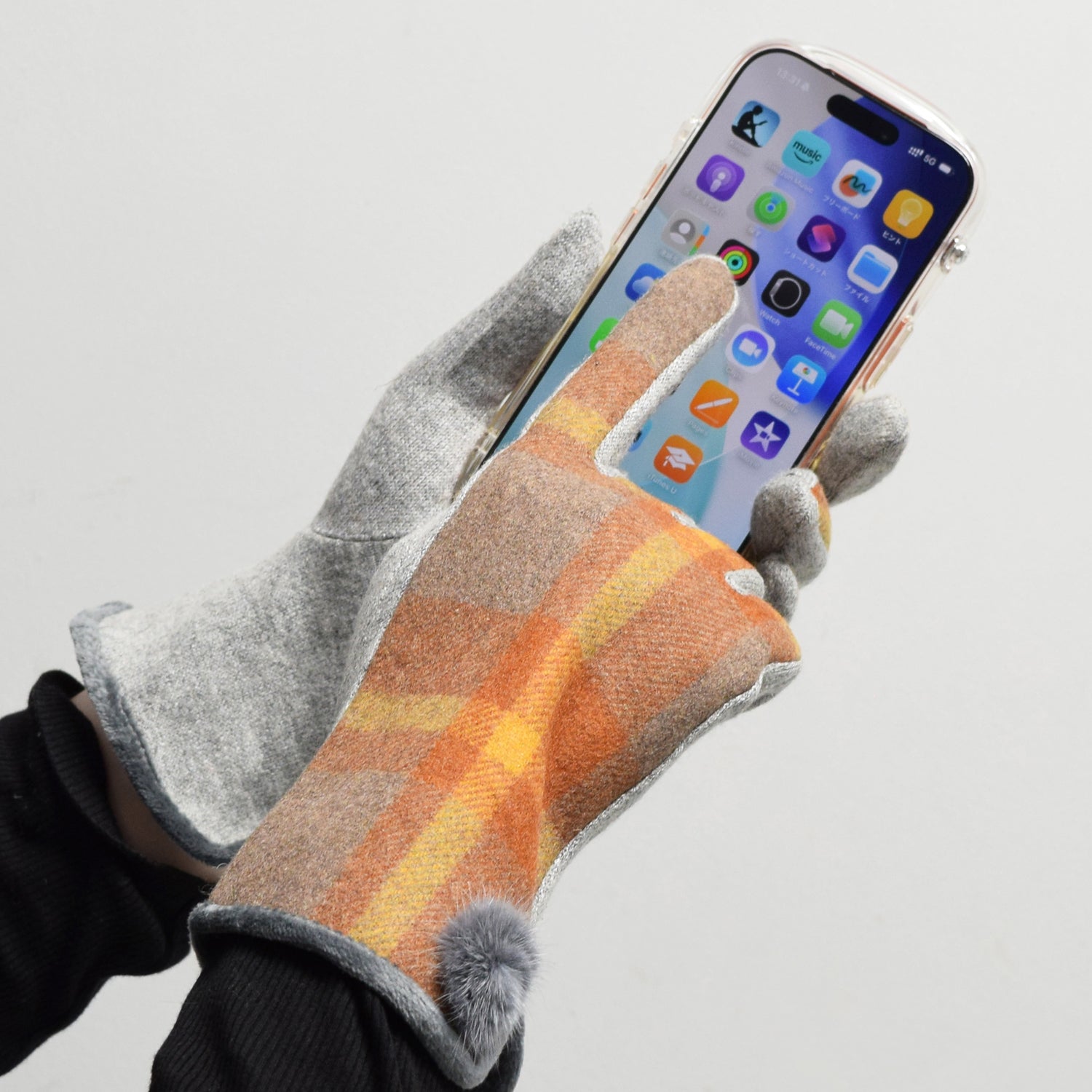 5本指スマホ対応 ウールカシミヤ手袋