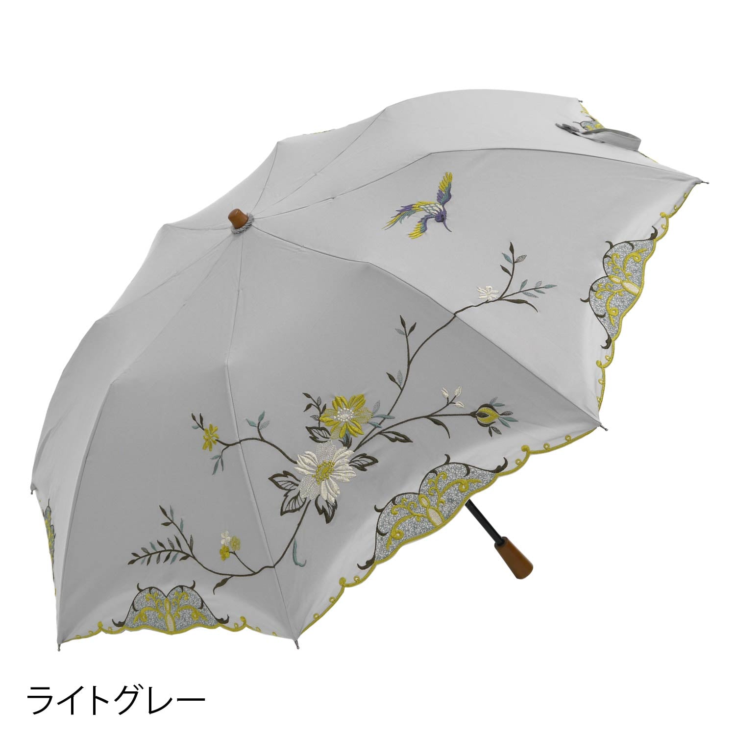 花鳥刺繍かわず張り晴雨兼用ショート折りたたみ日傘