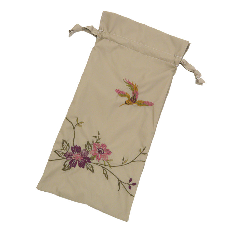 花鳥刺繍かわず張り晴雨兼用ショート折りたたみ日傘