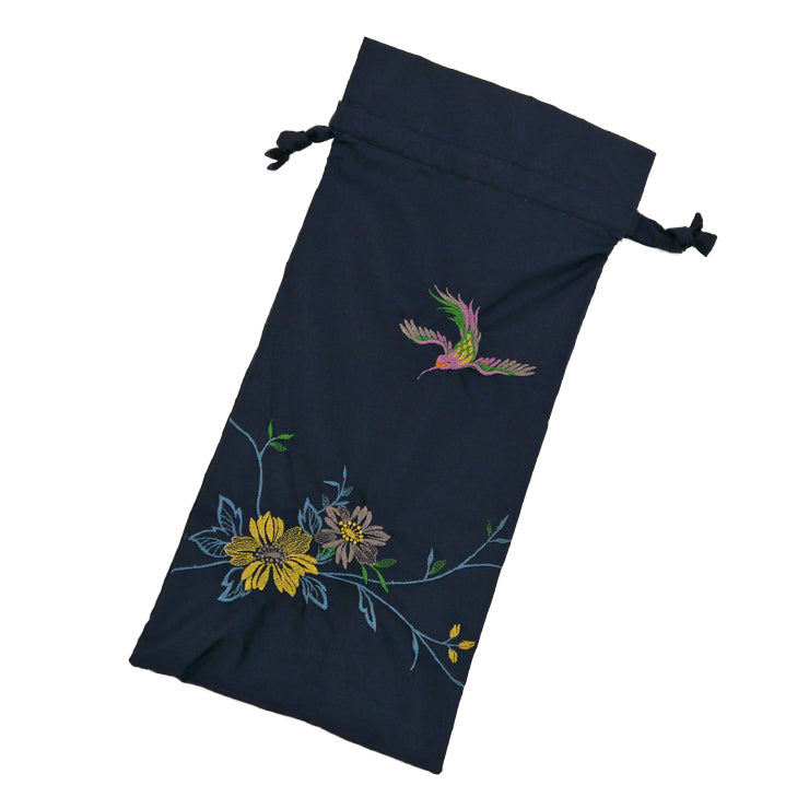 花鳥刺繍かわず張り晴雨兼用ショート折りたたみ日傘