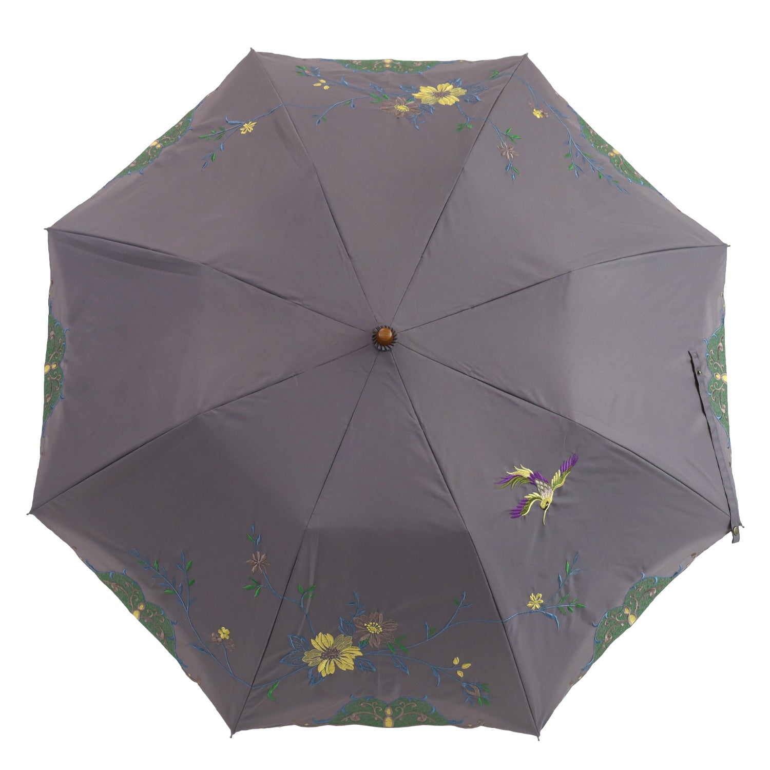花鳥刺繍かわず張り晴雨兼用ショート折りたたみ日傘