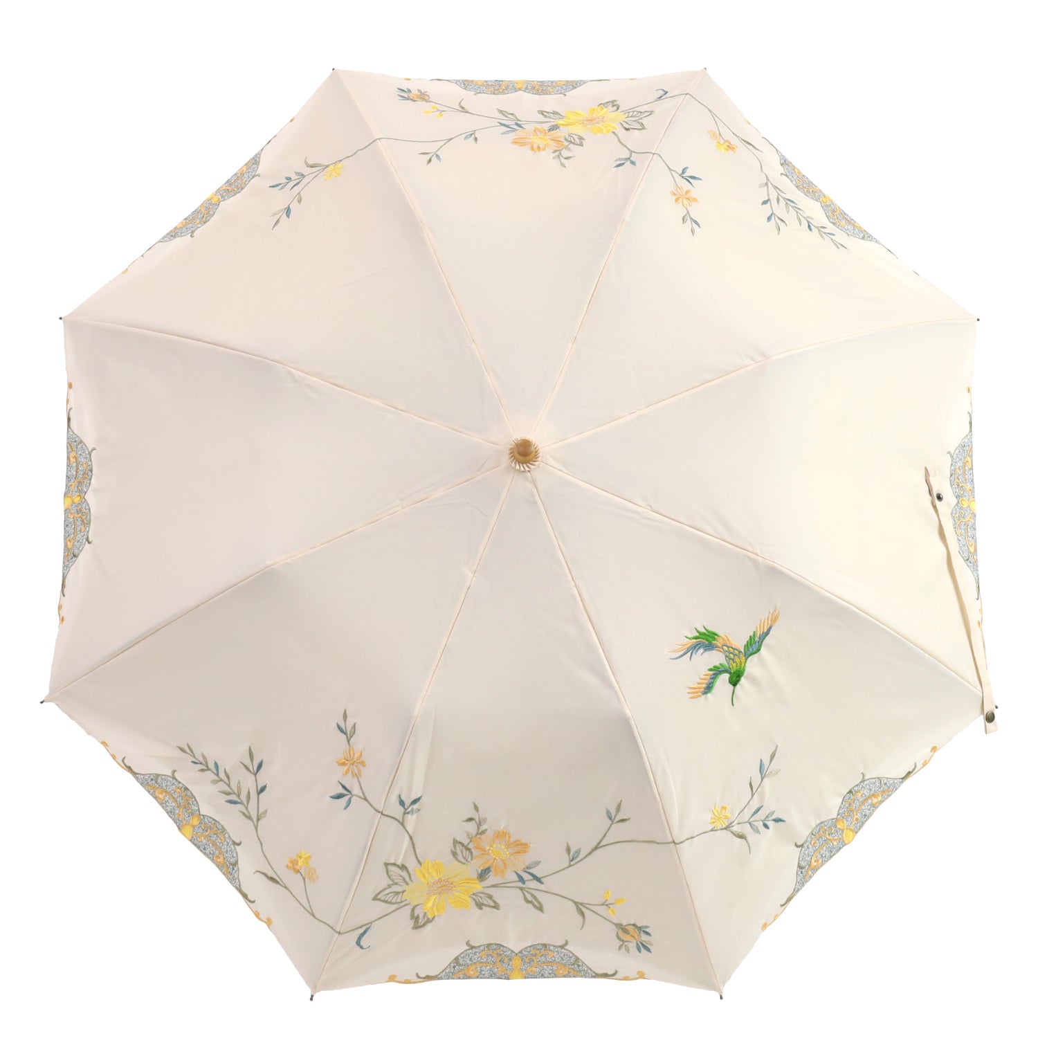 花鳥刺繍かわず張り晴雨兼用ショート折りたたみ日傘
