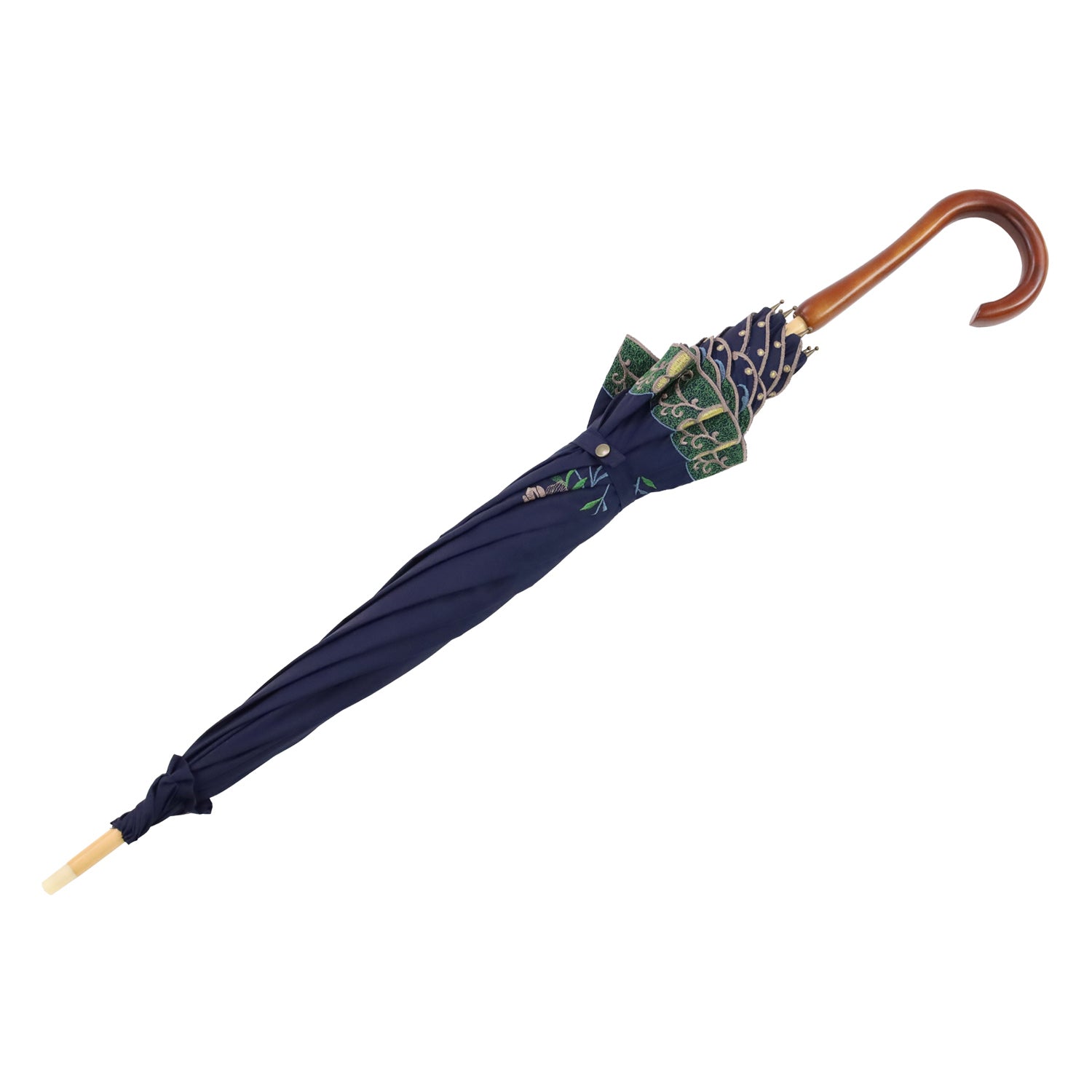 花鳥刺繍かわず張り 晴雨兼用長日傘
