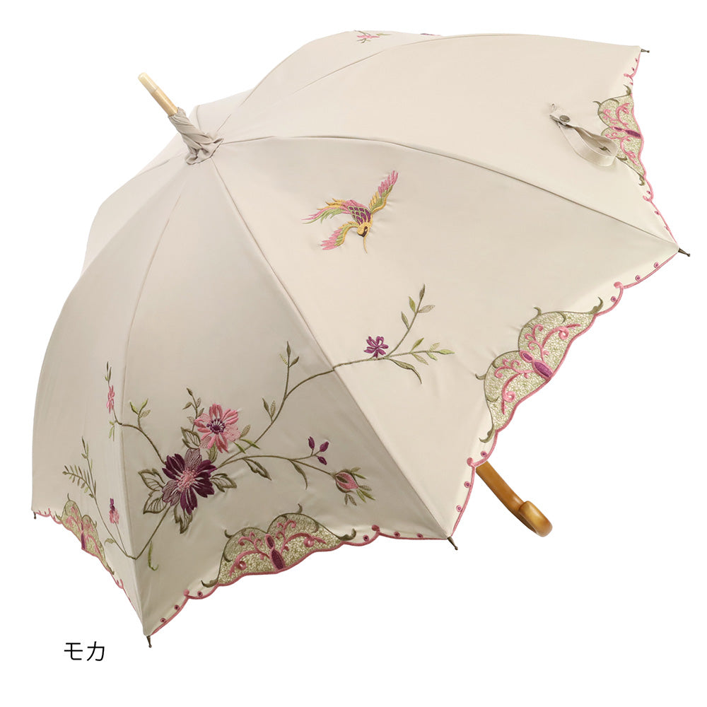 花鳥刺繍かわず張り 晴雨兼用長日傘