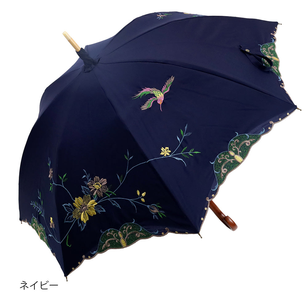 花鳥刺繍かわず張り 晴雨兼用長日傘