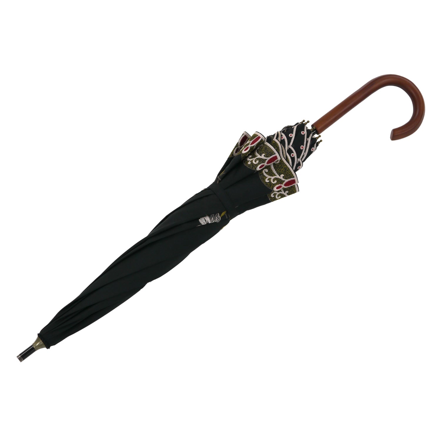 花鳥刺繍かわず張り 晴雨兼用ショート長日傘