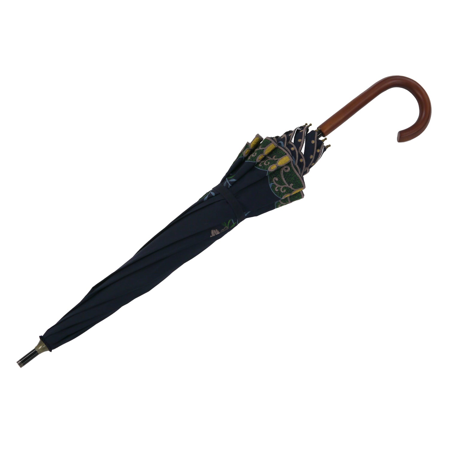 花鳥刺繍かわず張り 晴雨兼用ショート長日傘