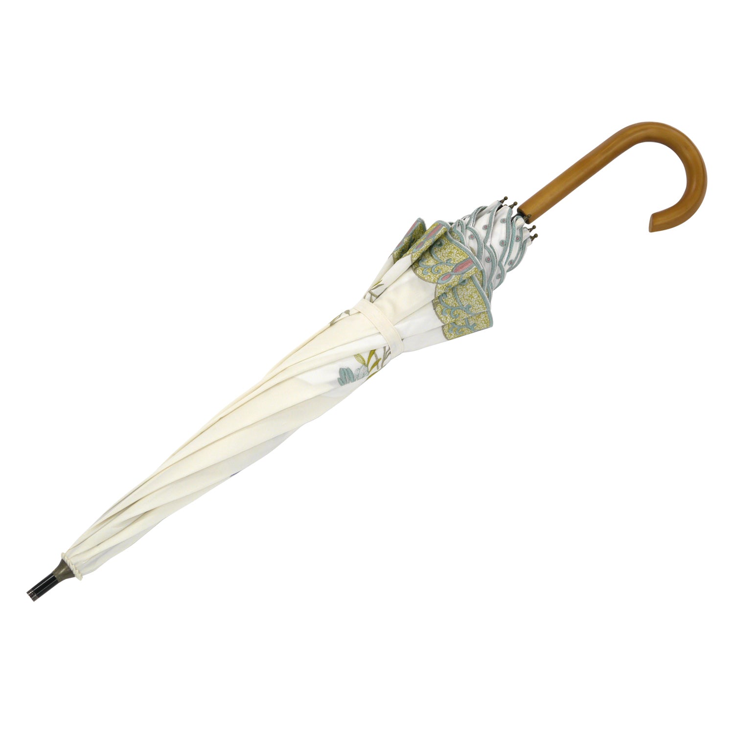 花鳥刺繍かわず張り 晴雨兼用ショート長日傘