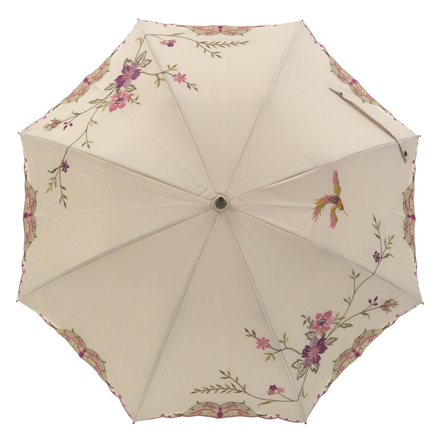 花鳥刺繍かわず張り 晴雨兼用ショート長日傘