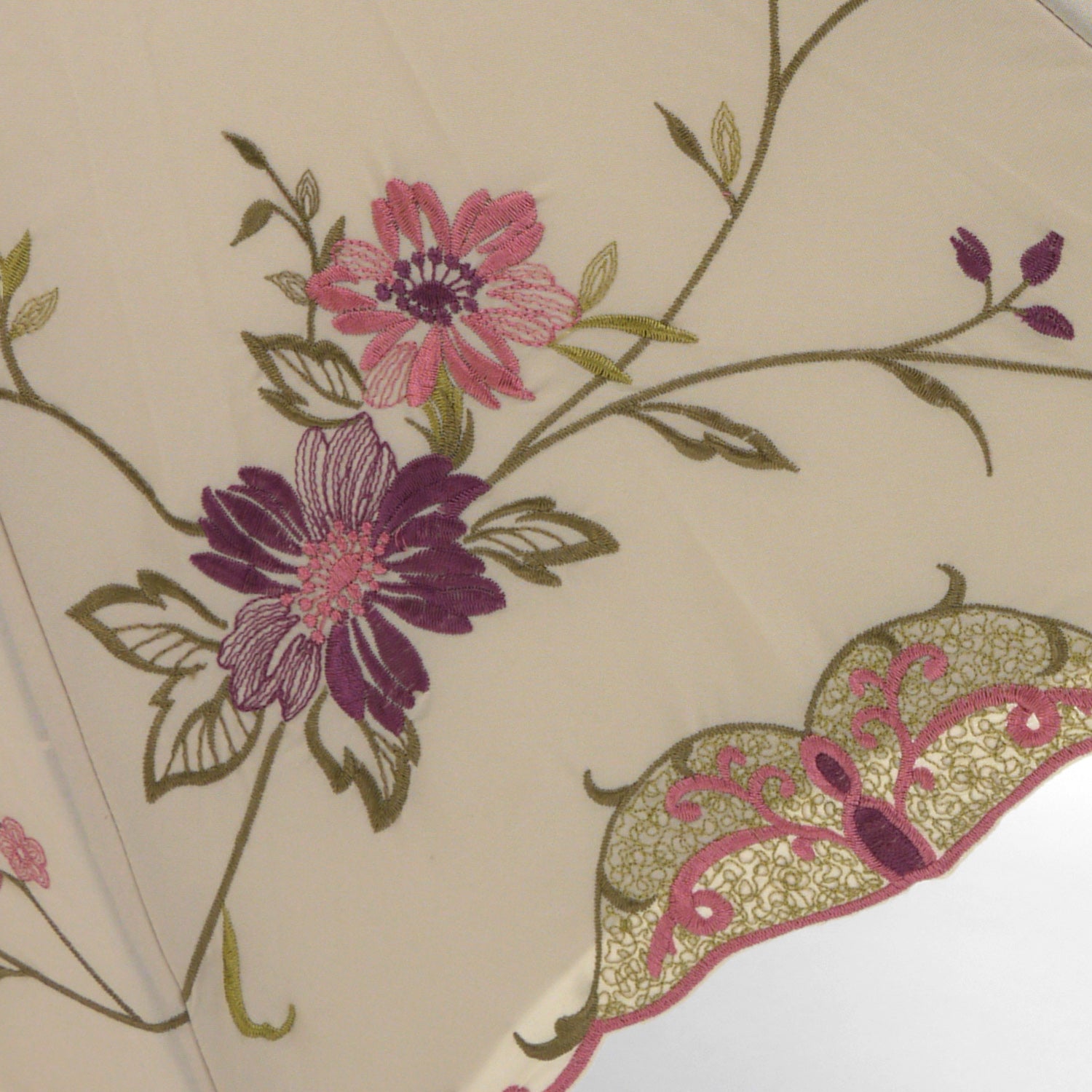 花鳥刺繍かわず張り 晴雨兼用ショート長日傘