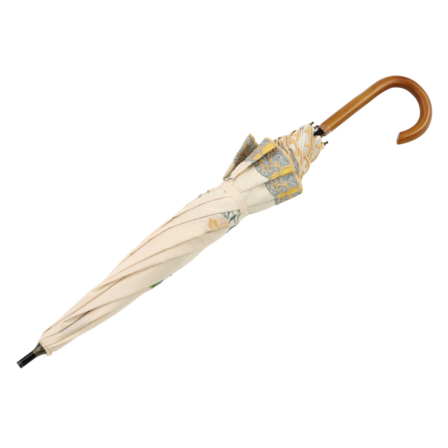 花鳥刺繍かわず張り 晴雨兼用ショート長日傘