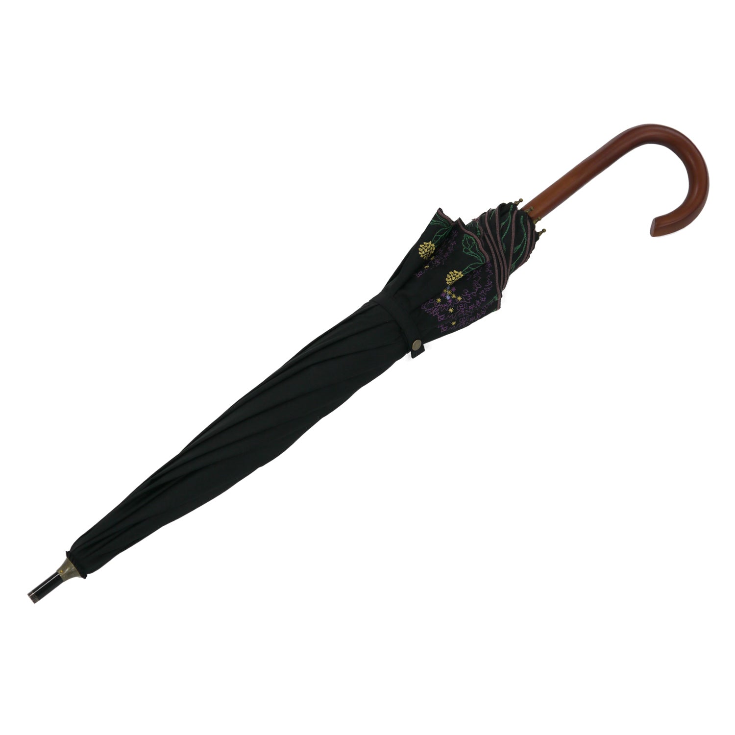 ボタニカル刺繍かわず張り 晴雨兼用ショート長日傘