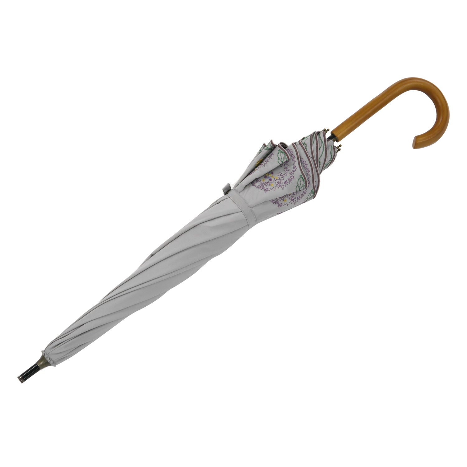 ボタニカル刺繍かわず張り 晴雨兼用ショート長日傘