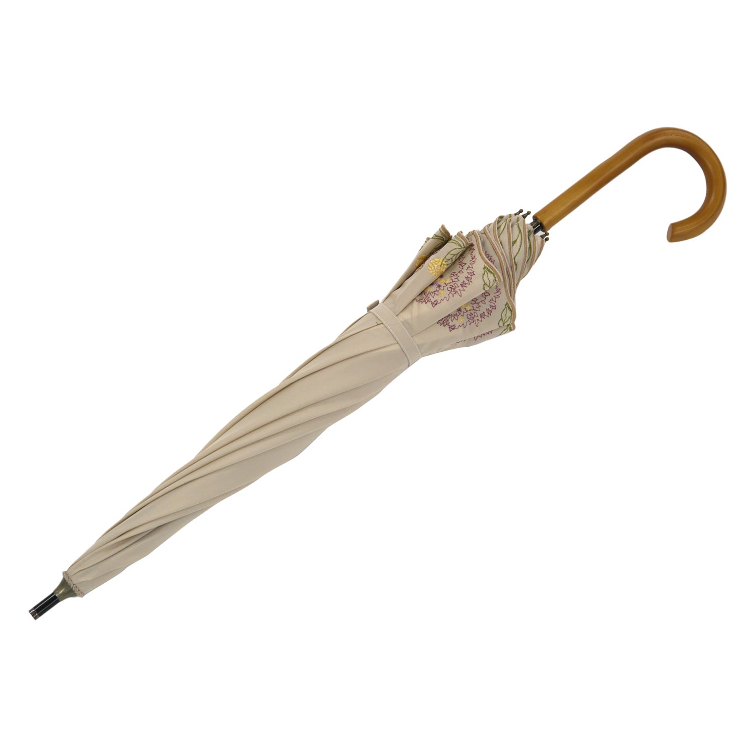 ボタニカル刺繍かわず張り 晴雨兼用ショート長日傘