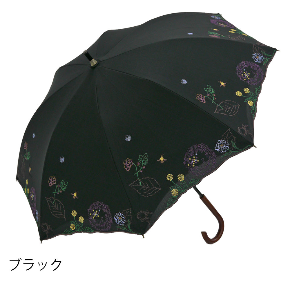 ボタニカル刺繍かわず張り 晴雨兼用ショート長日傘