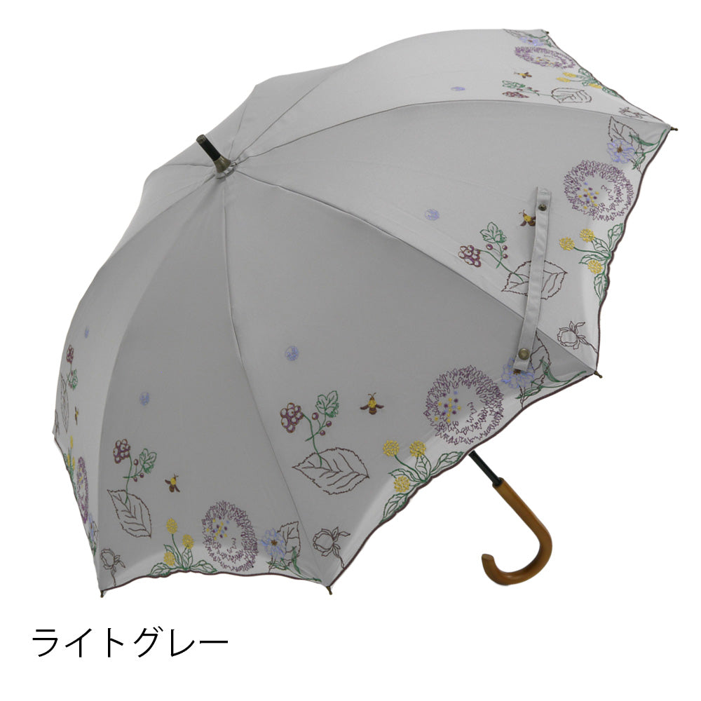 ボタニカル刺繍かわず張り 晴雨兼用ショート長日傘