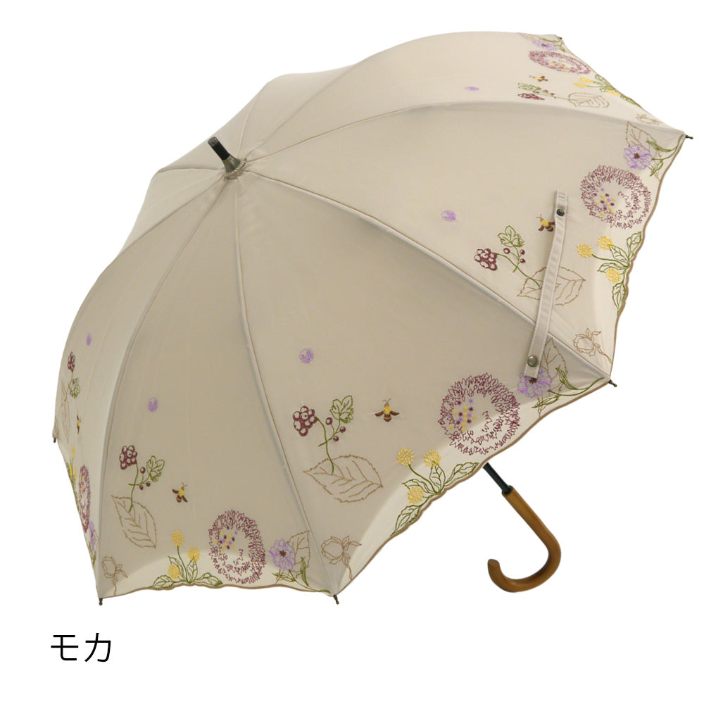 ボタニカル刺繍かわず張り 晴雨兼用ショート長日傘