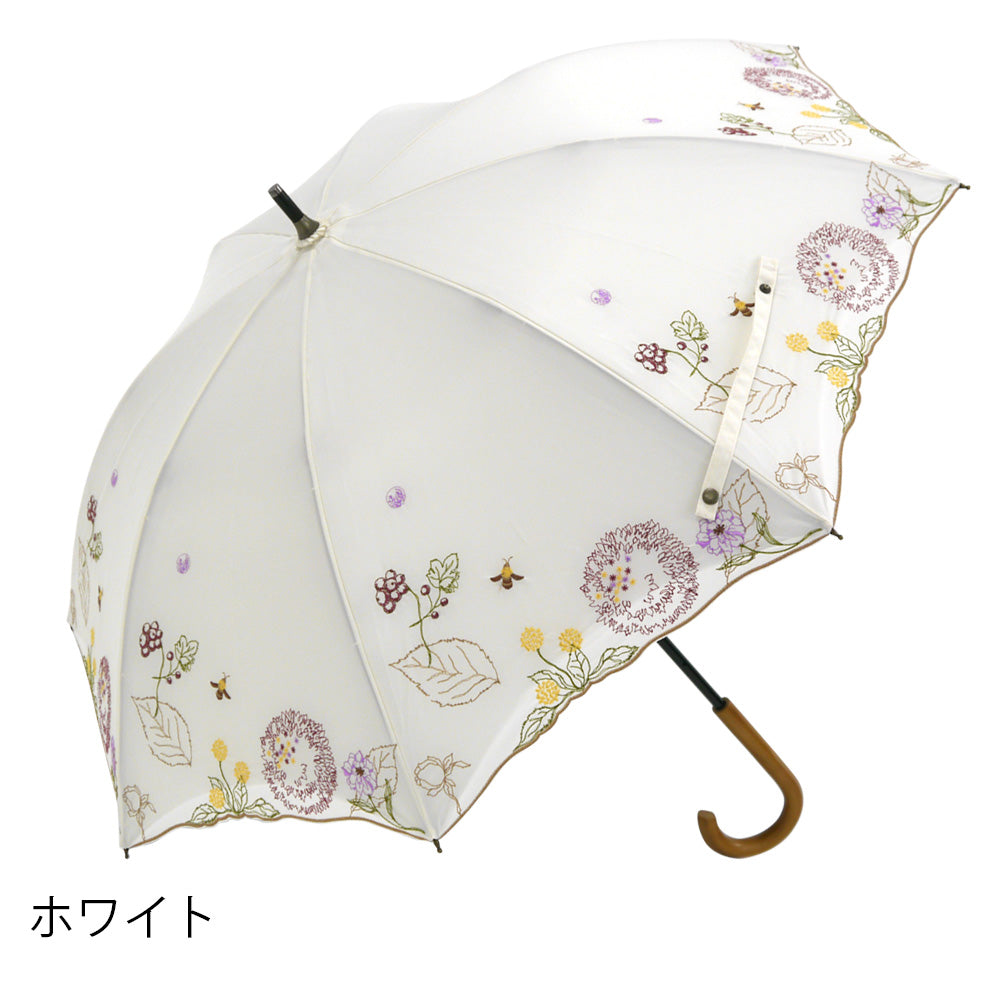 ボタニカル刺繍かわず張り 晴雨兼用ショート長日傘