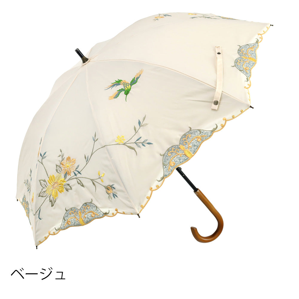 花鳥刺繍かわず張り 晴雨兼用ショート長日傘