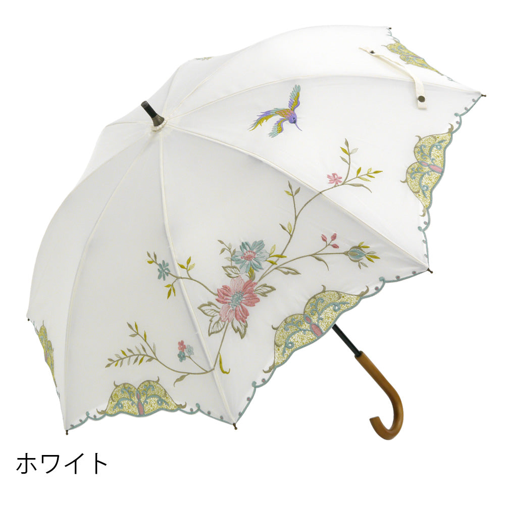 花鳥刺繍かわず張り 晴雨兼用ショート長日傘