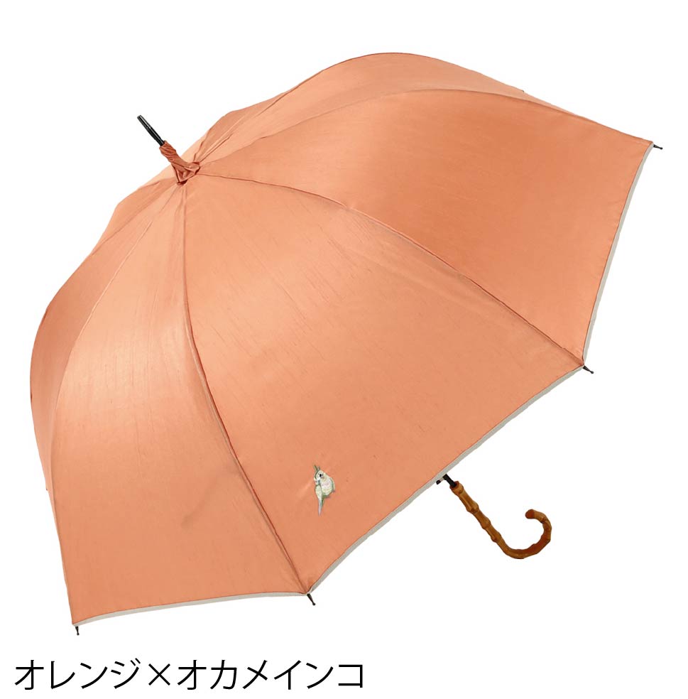 シャンタン＆寒竹手元 パイピング  小鳥刺繍雨傘