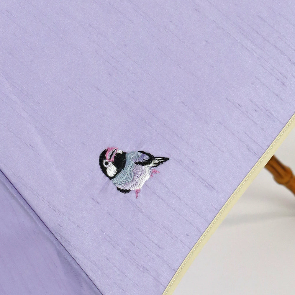 シャンタン＆寒竹手元 パイピング  小鳥刺繍雨傘