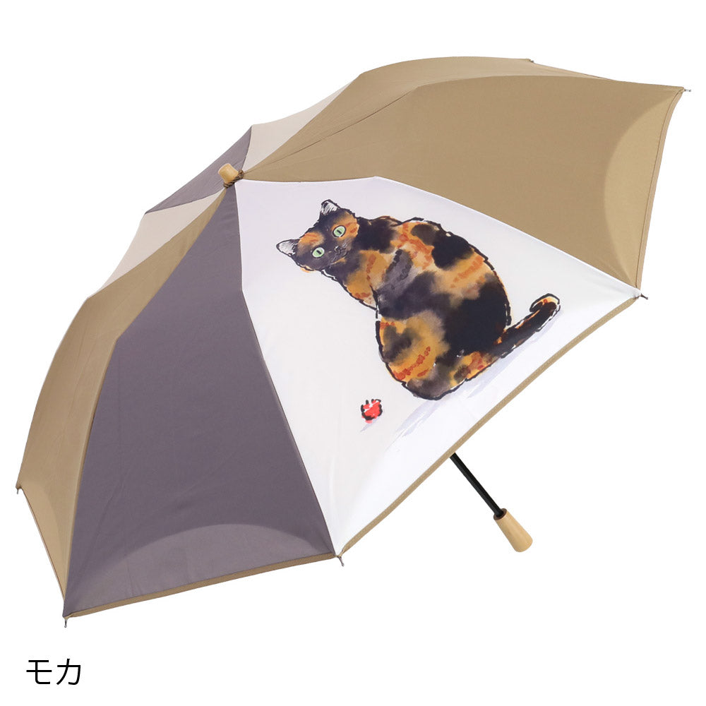 ハラミチヨ 猫イラストプリント ショート折りたたみ日傘