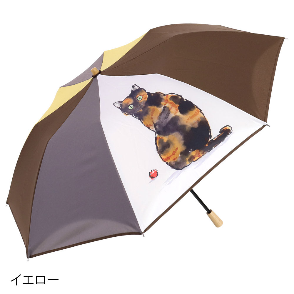 ハラミチヨ 猫イラストプリント ショート折りたたみ日傘