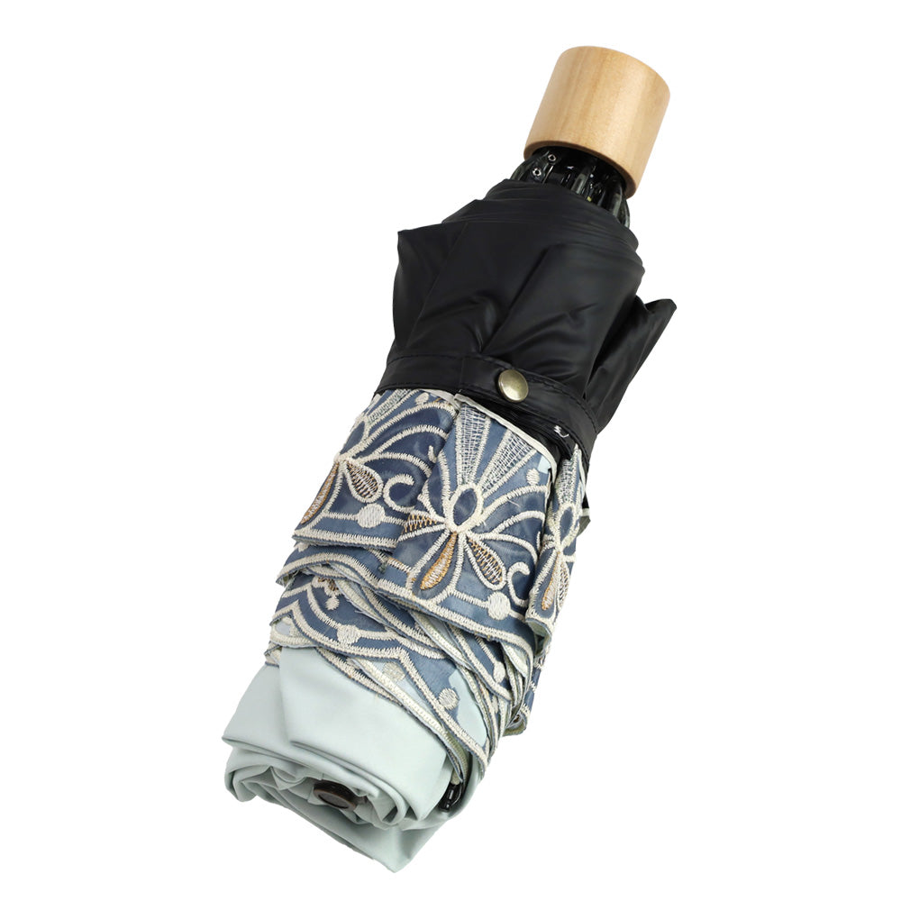 花鳥オーガンジーカットワーク刺繍晴雨兼用 ミニ折りたたみ日傘