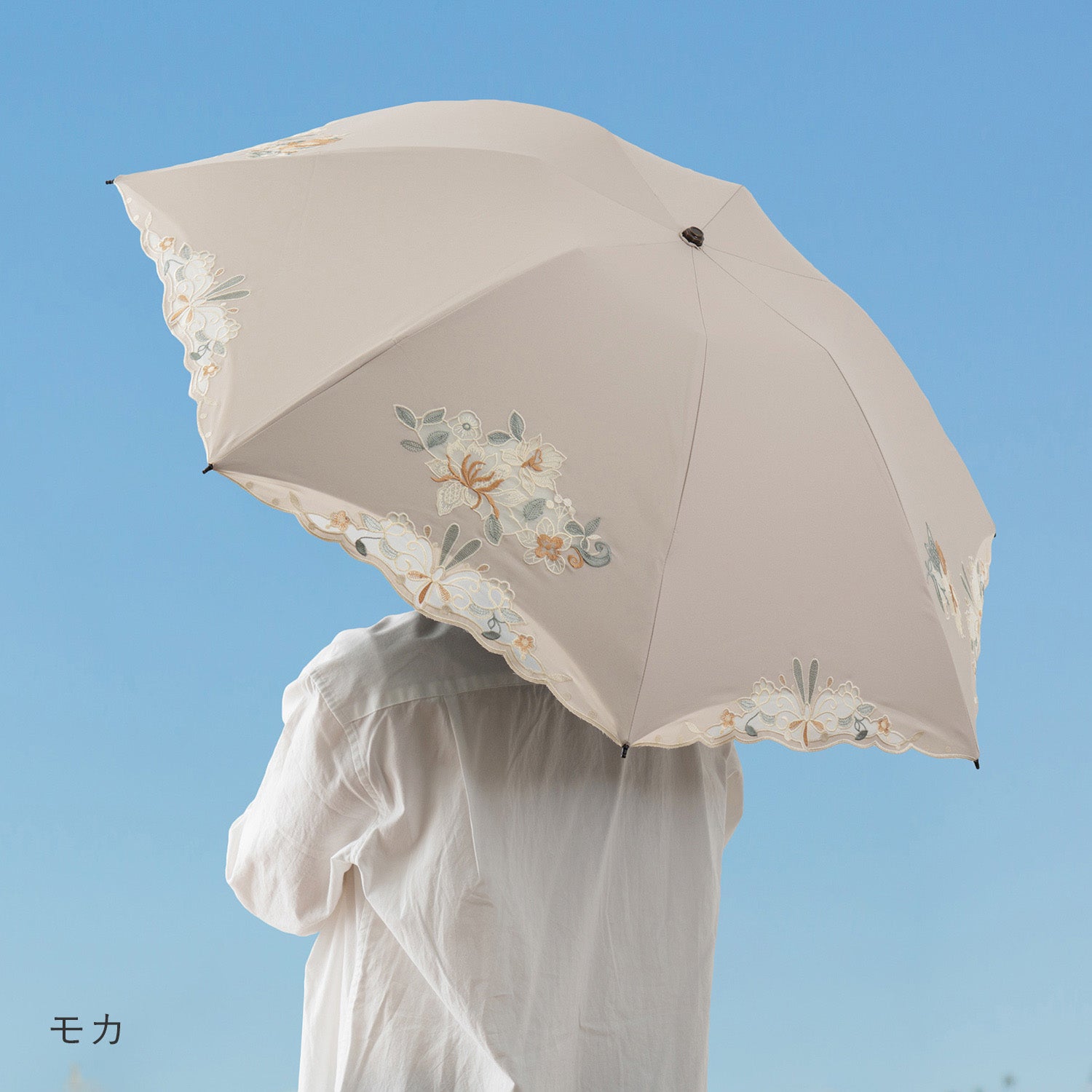 花鳥オーガンジーカットワーク刺繍晴雨兼用 ミニ折りたたみ日傘