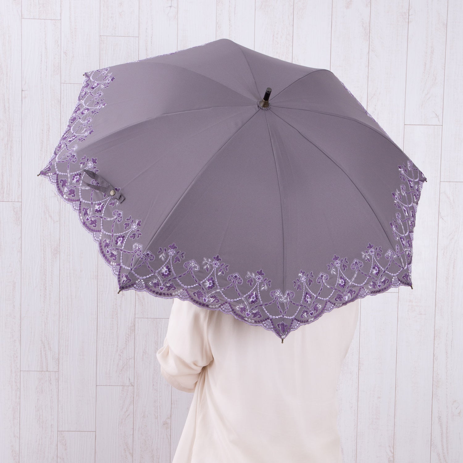 マーブル刺繍かわず張り 晴雨兼用ショート長日傘
