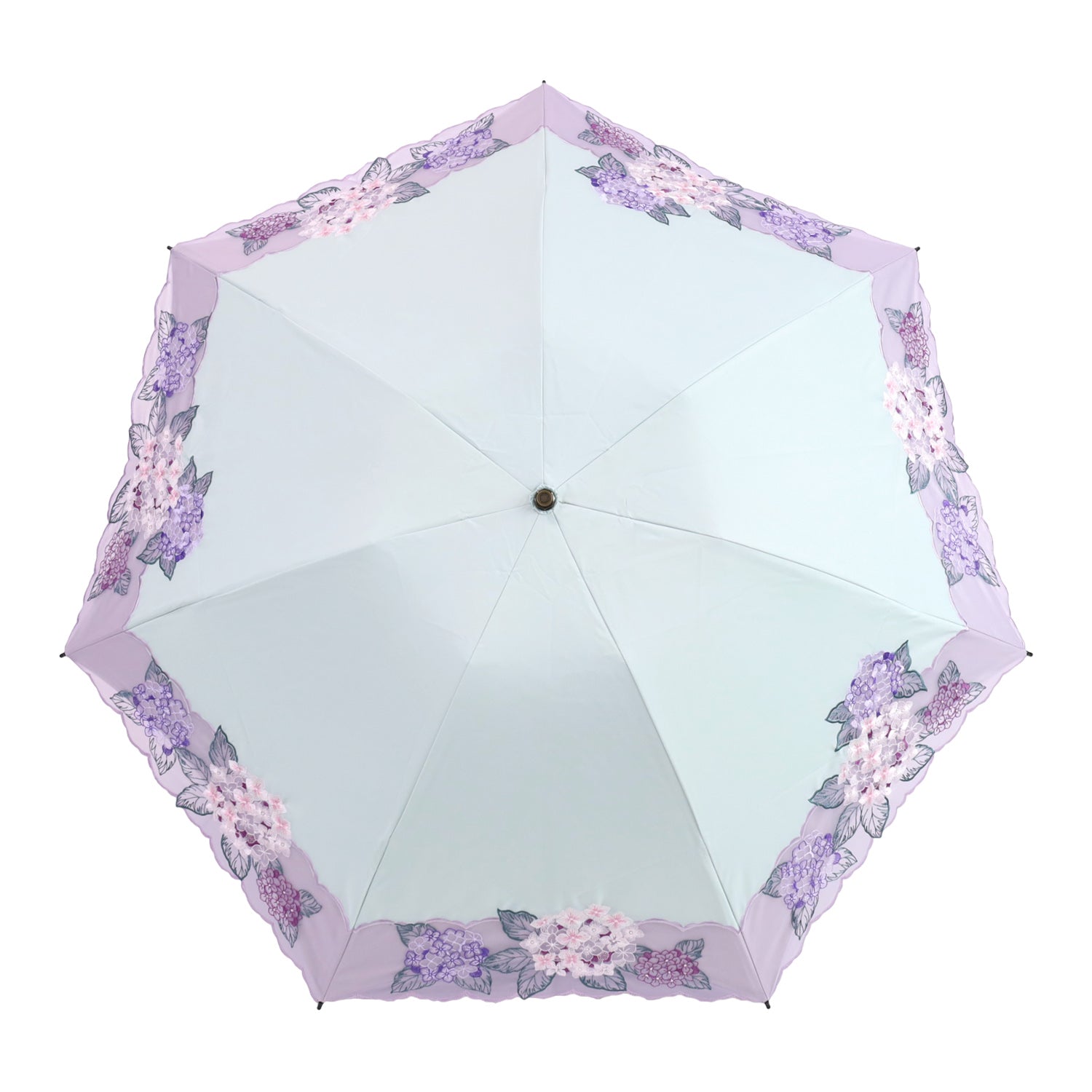 紫陽花オーガンジーカットワーク刺繍晴雨兼用 ミニ折りたたみ日傘