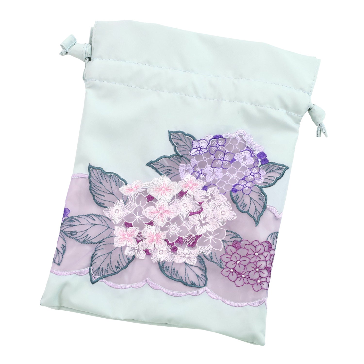 紫陽花刺繍ミニ折りたたみ日傘　紫陽花　雨晴兼用　UVカット率100％　ホワイト 紫陽花オーガンジーカットワーク刺繍晴雨兼用 ミニ折りたたみ日傘
