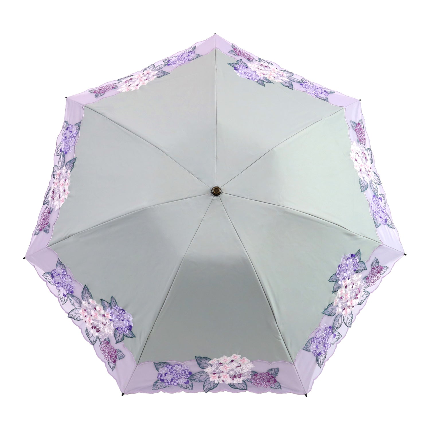 紫陽花オーガンジーカットワーク刺繍晴雨兼用 ミニ折りたたみ日傘