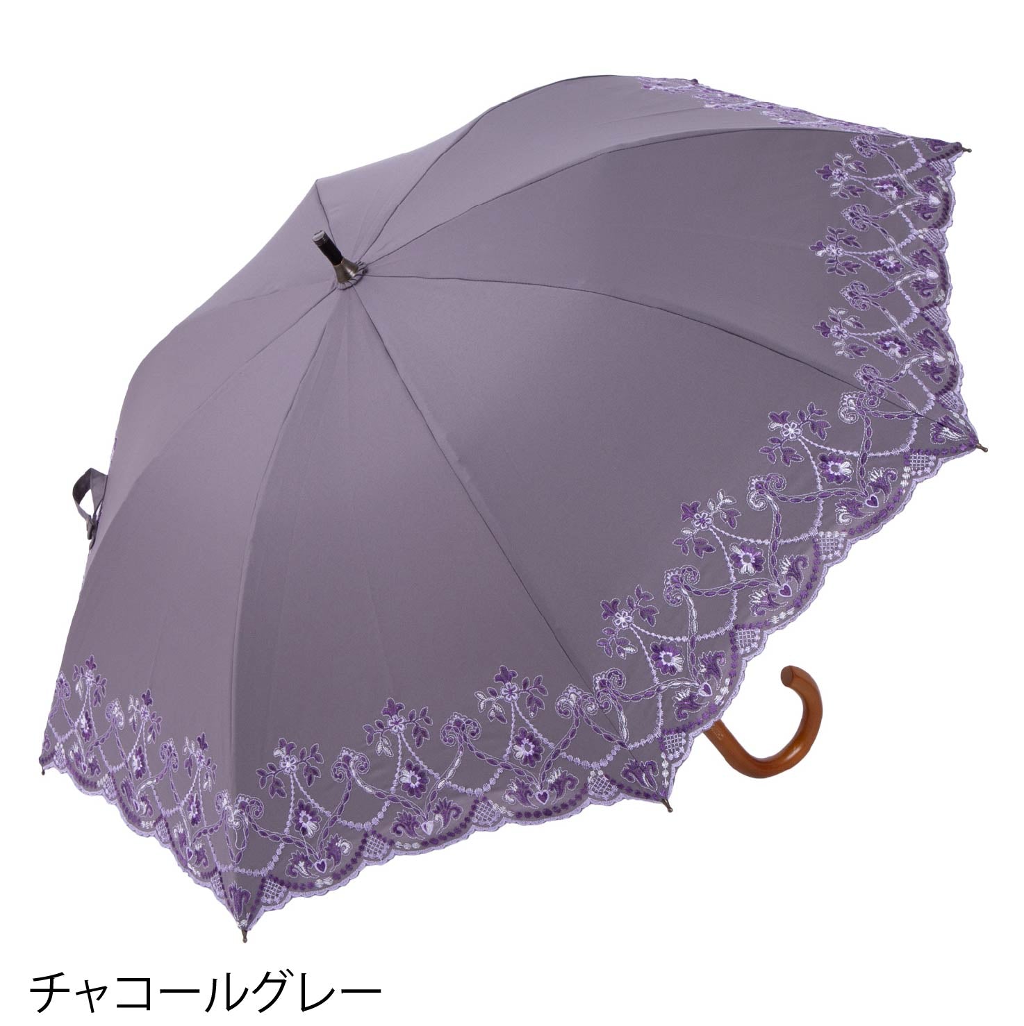 マーブル刺繍かわず張り 晴雨兼用ショート長日傘
