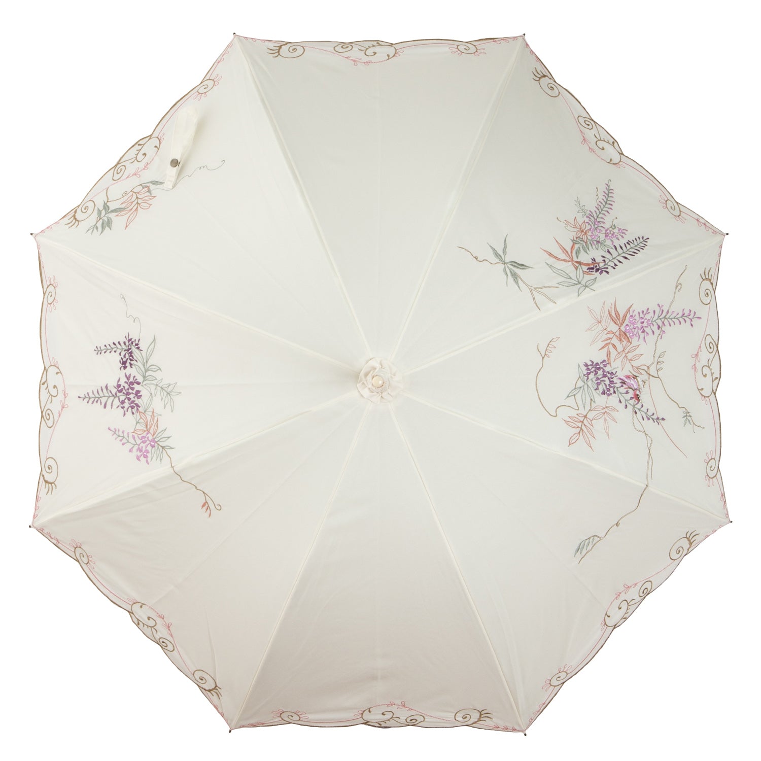 藤花刺繍かわず張り 晴雨兼用長日傘