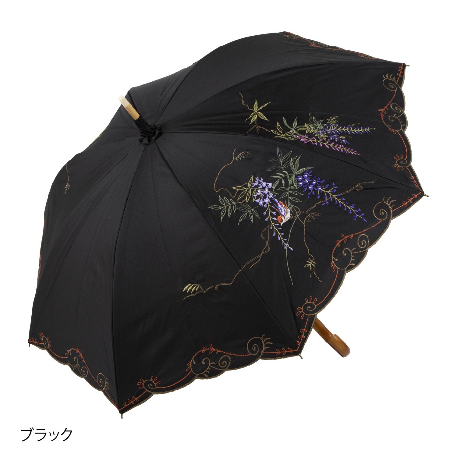 藤花刺繍かわず張り 晴雨兼用長日傘