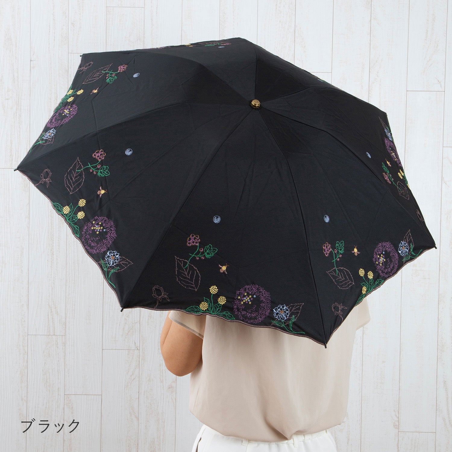 ボタニカル刺繍晴雨兼用 ミニ折りたたみ日傘