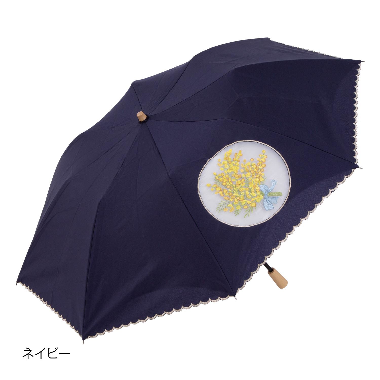 ミモザオーガンジーカットワーク刺繍かわず張り晴雨兼用ショート折りたたみ日傘