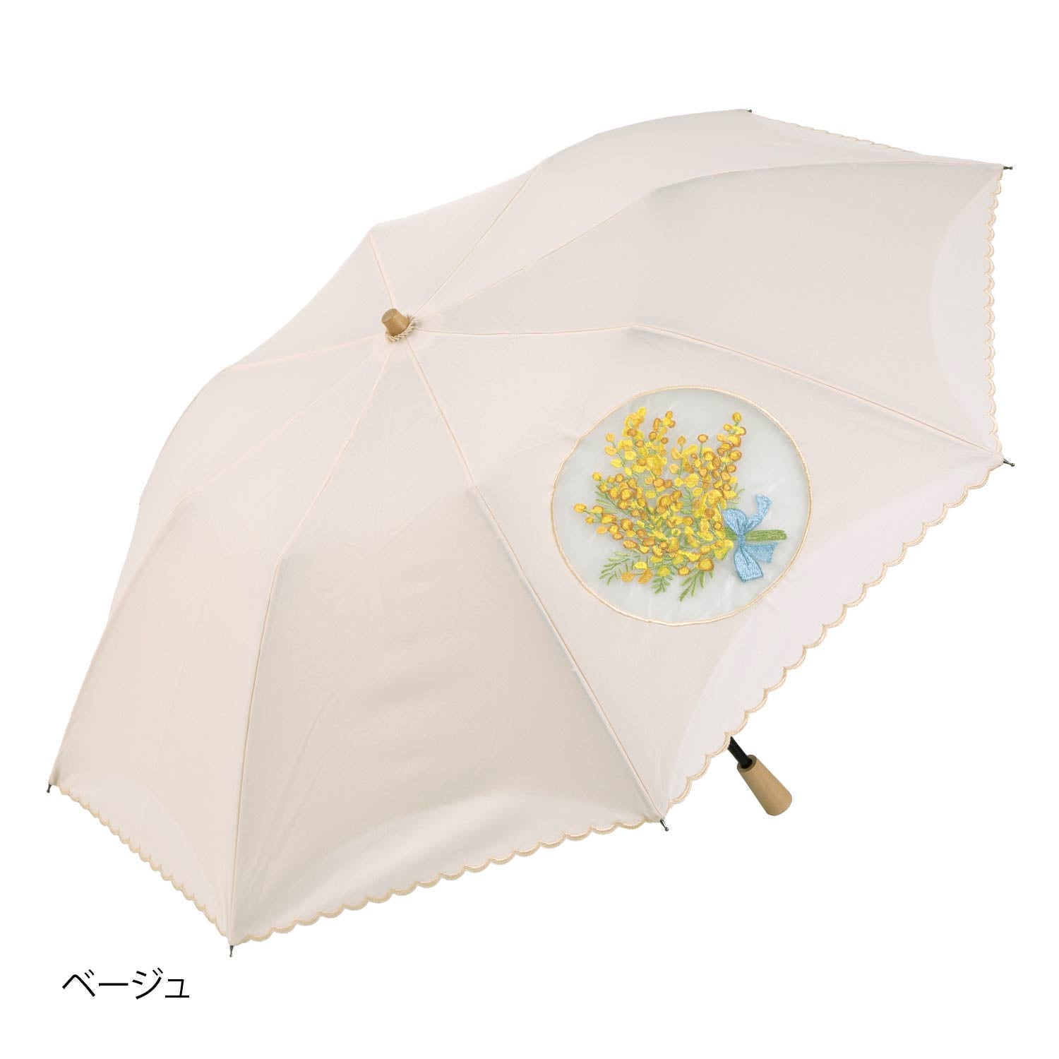ミモザオーガンジーカットワーク刺繍かわず張り晴雨兼用ショート折りたたみ日傘