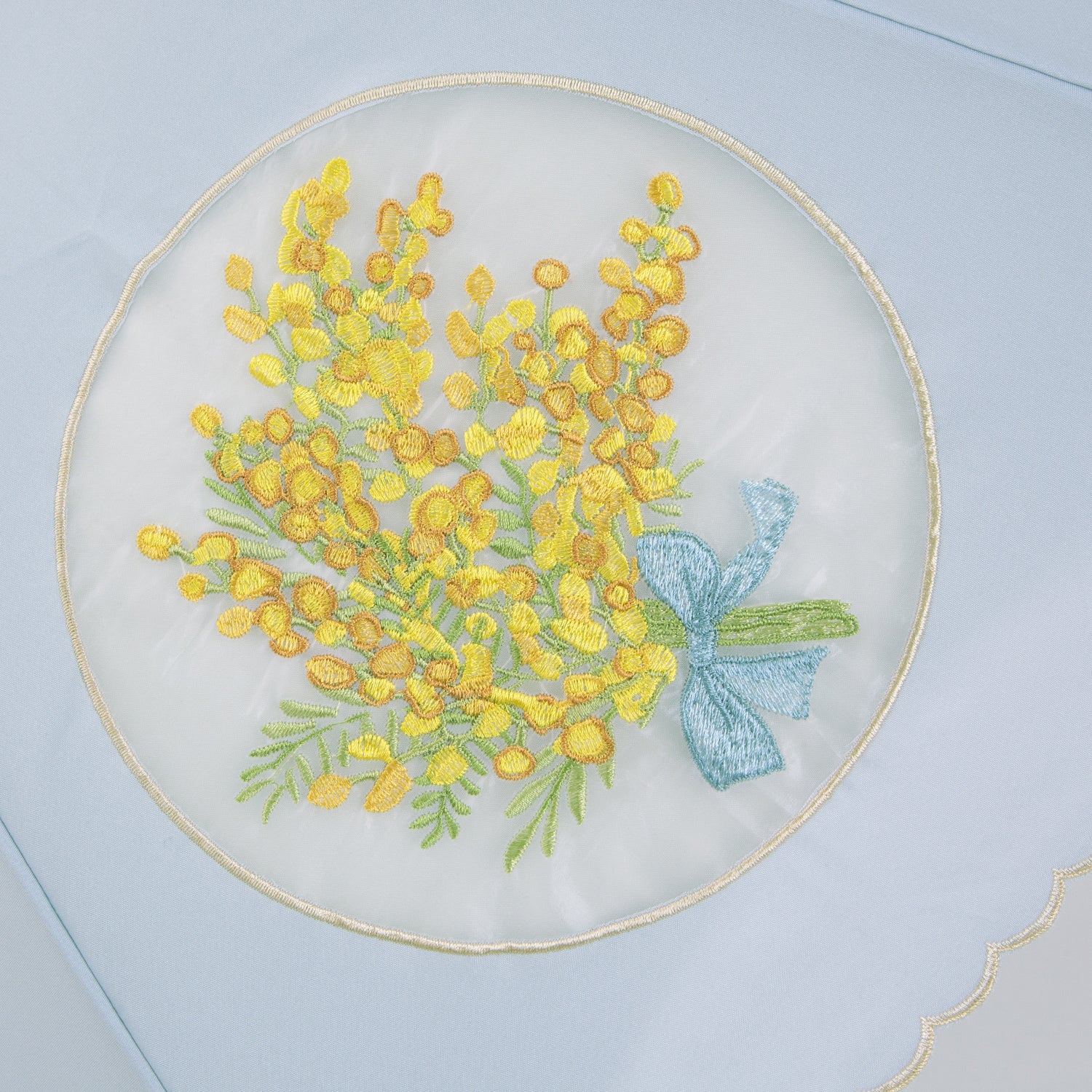 ミモザオーガンジーカットワーク刺繍かわず張り晴雨兼用ショート折りたたみ日傘