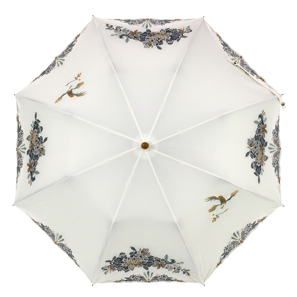 花鳥オーガンジーカットワーク 刺繍かわず張り晴雨兼用 ショート折日傘