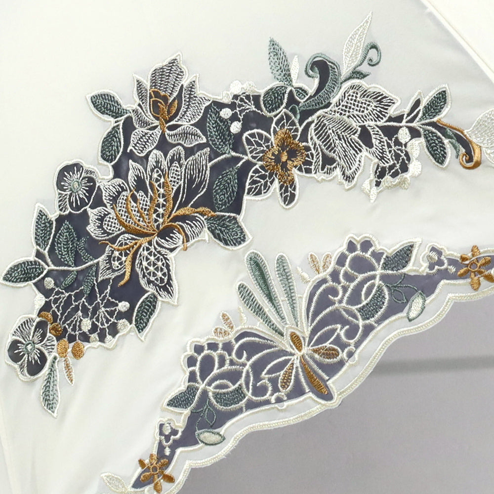 花鳥オーガンジーカットワーク 刺繍かわず張り晴雨兼用 ショート折日傘