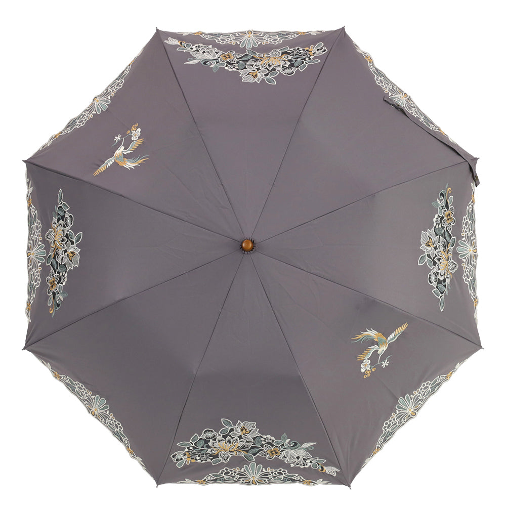 花鳥オーガンジーカットワーク 刺繍かわず張り晴雨兼用 ショート折日傘