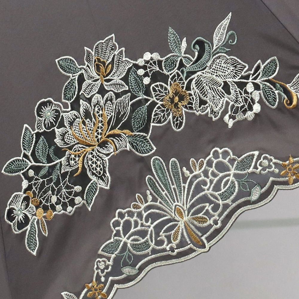 花鳥オーガンジーカットワーク 刺繍かわず張り晴雨兼用 ショート折日傘