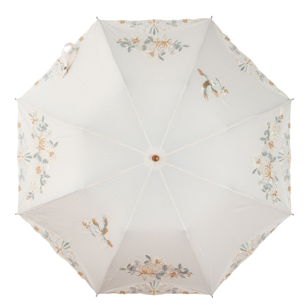 花鳥オーガンジーカットワーク 刺繍かわず張り晴雨兼用 ショート折日傘