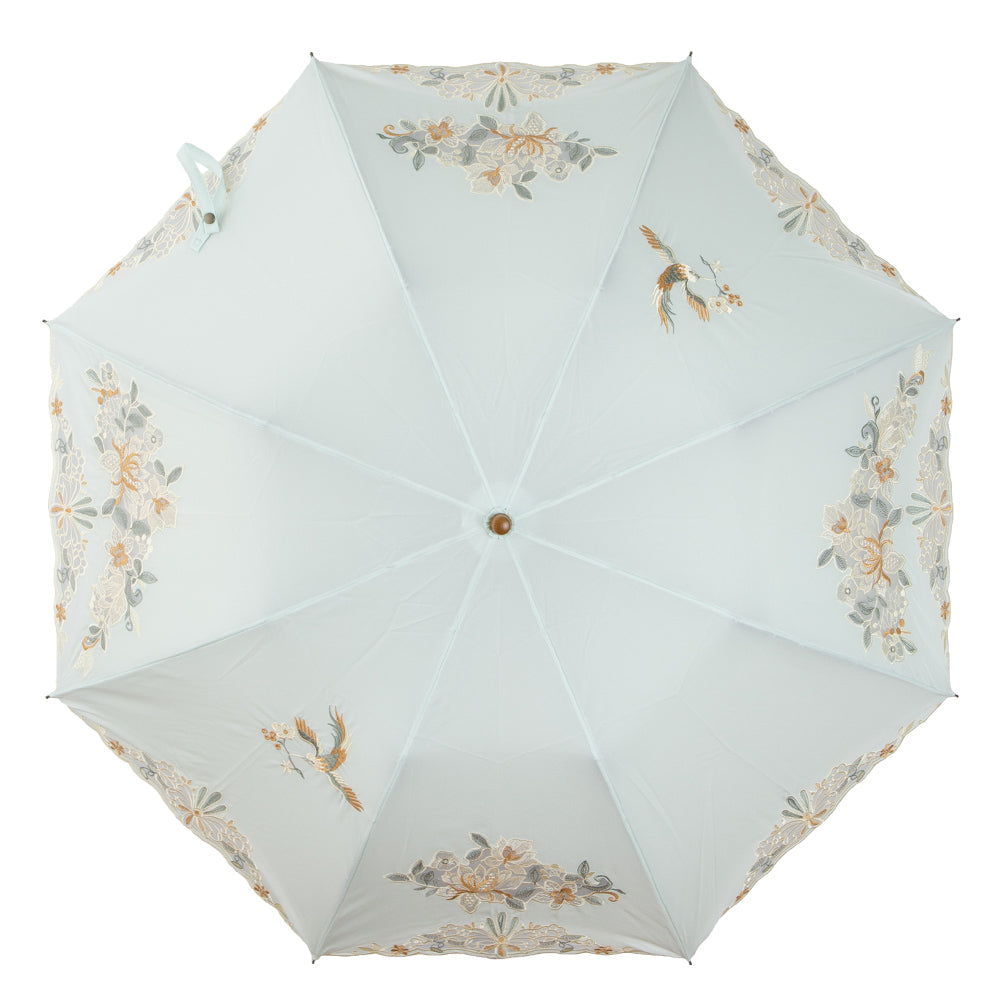 花鳥オーガンジーカットワーク 刺繍かわず張り晴雨兼用 ショート折日傘